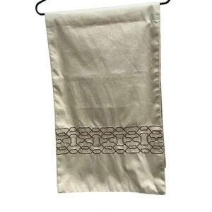Dinning Room Table Runner Solid Cream With‎ Gold Geometric Trim  84 x 14 Inches‍